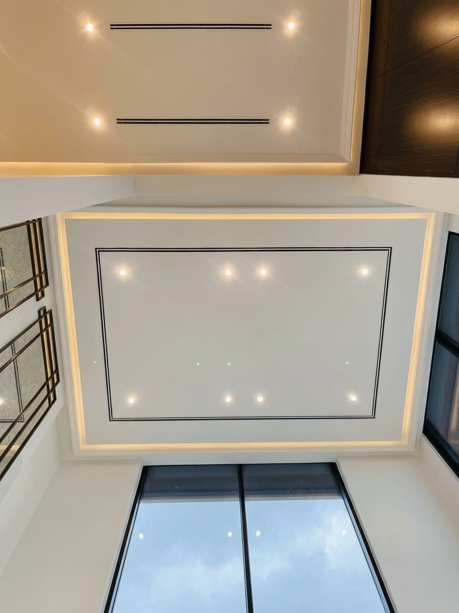 An octagonal stepped cove ceiling above a glazed floor void