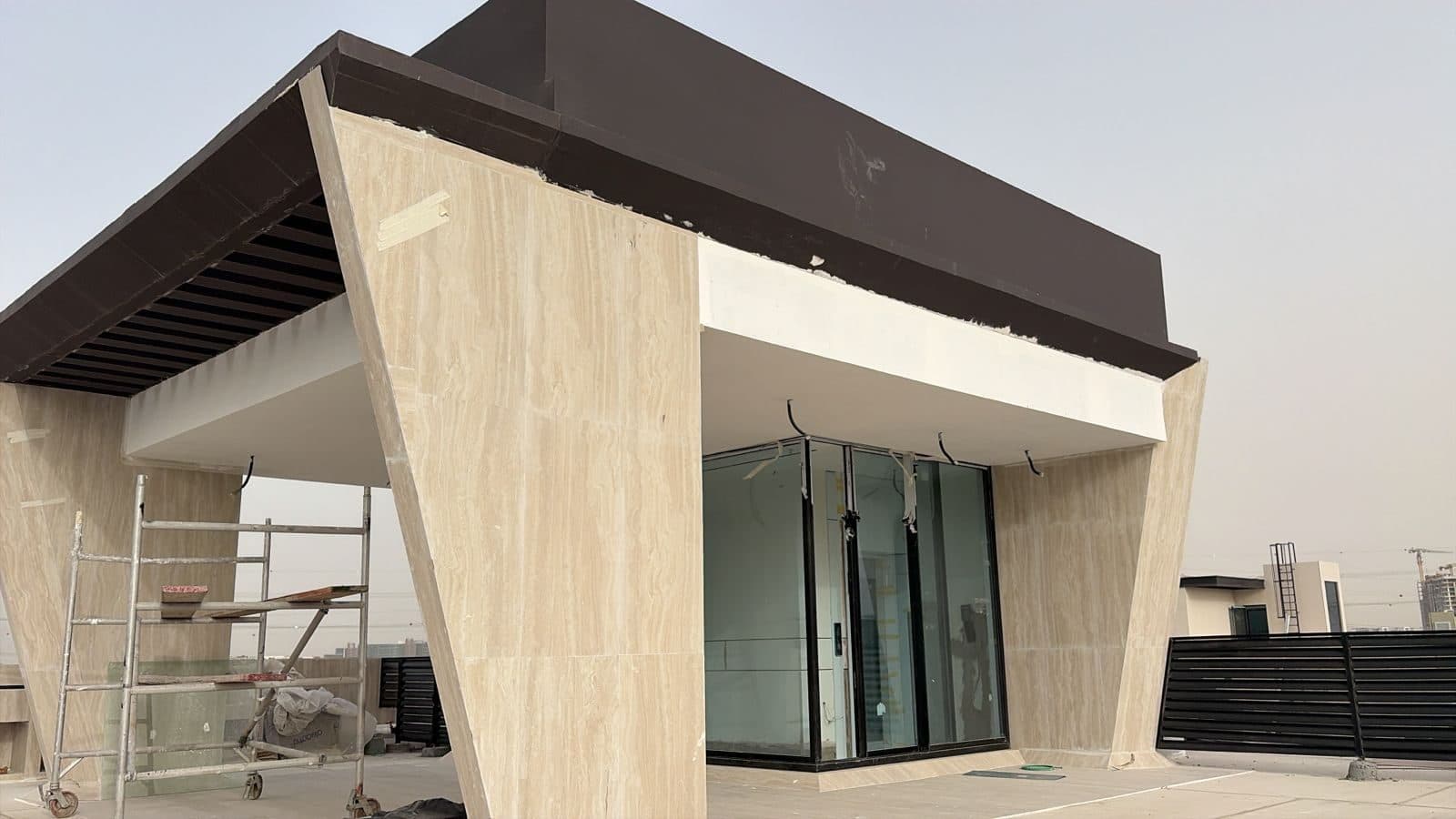 The entrance canopy under construction